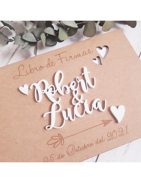 Libro de firmas madera corazones personalizado