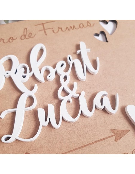 Libro de firmas madera corazones personalizado