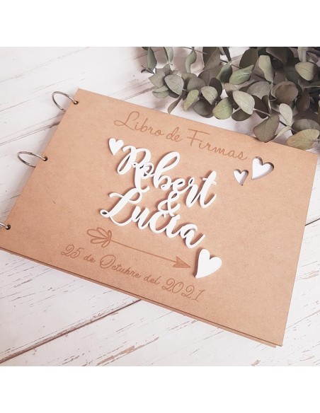 Libro de firmas madera corazones personalizado