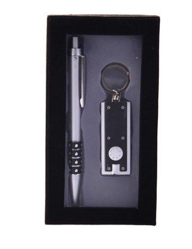 SET BOLIGRAFO LLAVERO LINTERNA LED ESTUCHE NEGRO