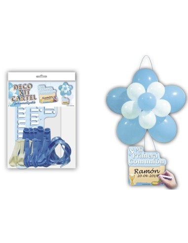 DECO KIT FLOR CARTEL COMUNIoN AZUL